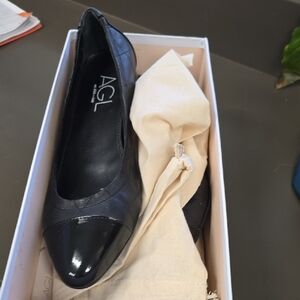 AGL Black Patent Leather Flats Reg.$398